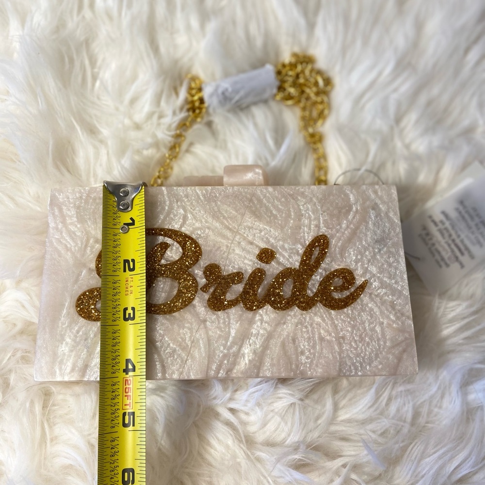 Glitter bride clutch with gold chain removable strap - Picture 4 of 5